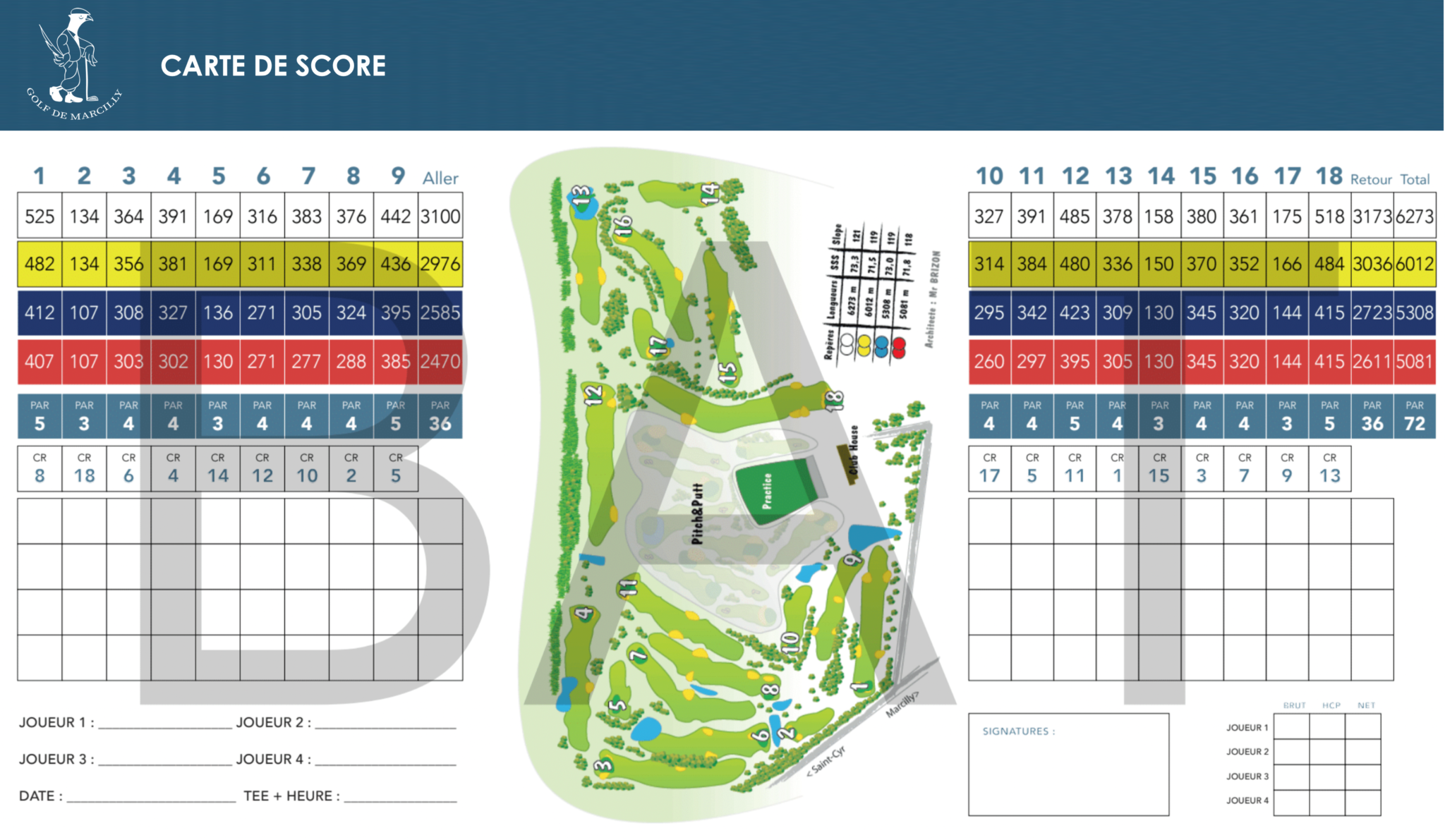 Carte Score Golf